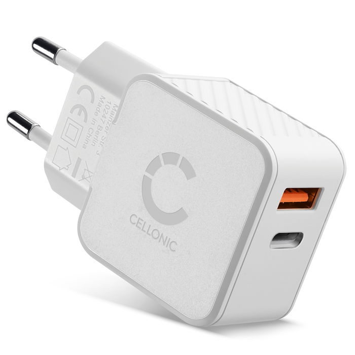 Samsung Galaxy A30s USB and USB C Wall Charger - Dual EU USB Plug from Cellonic - White