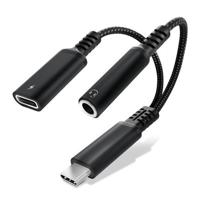 CELLONIC USB C Auriculares 3.5mm Cable Carga R&aacute;pida 60W PD - Adaptador Jack a USB C para iPhone, Samsung, Xiaomi, Smartphone, Micr&oacute;fonos, Auriculares, Altavoces o Tablets - Negro