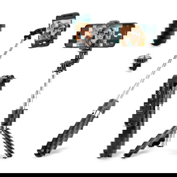 Palo selfie, trípode y monopie 2 en 1 - Trípode plegable de 1 m con disparador Bluetooth para teléfonos móviles, cámara digital y compacta, Smartphone, iPhone, GoPro - Negro