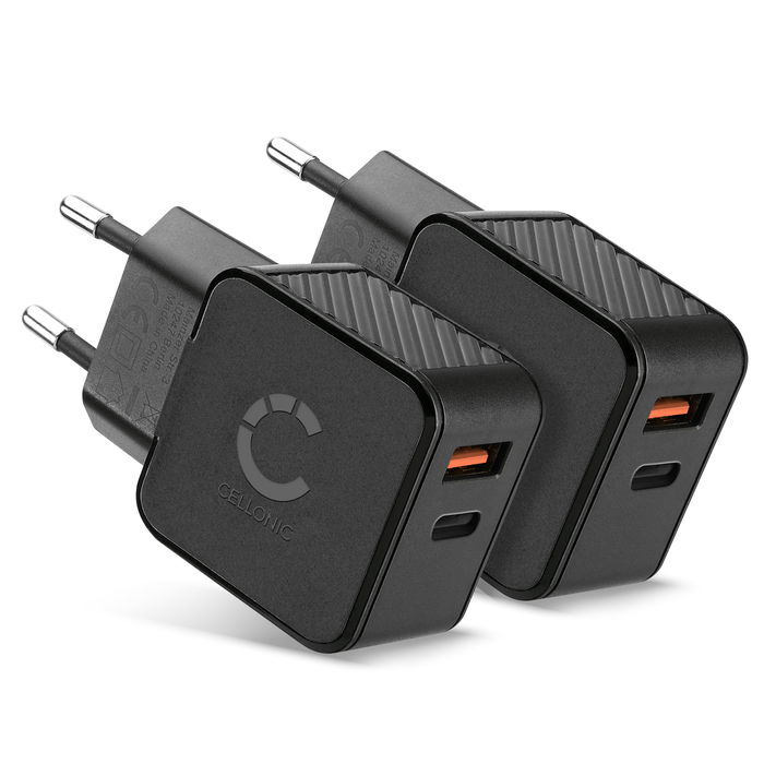2XCELLONIC Cargador USB C 20W, Cargador rápido USB de 2 puertos,Cargador de viaje para iPhone 15, iphone 14, Samsung 23, Huawei, Xiaomi, smartphone, tableta, altavoces, auriculares y mucho más