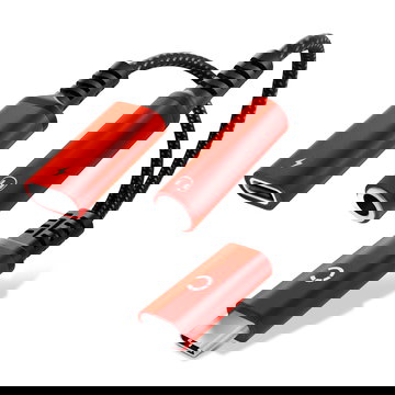 Adaptador de USB C a jack y carga rápida de 60 W, adaptador 2en1 de tipo C a auriculares de 3,5 mm - Rojo