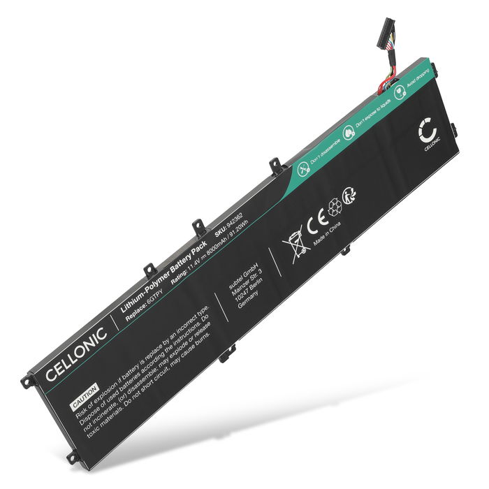 Battery for Dell XPS 15 9570, 7590, 9560, Precision 5530, 5540, 5520, 5510, Dell 6GTPY, GPM03, H5H20 11.4V 8000mAh from CELLONIC