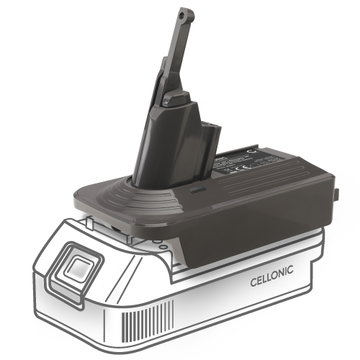 DeWalt 18V / 20V or Milwaukee 18V to Dyson V7 & V8 Series Battery Adapter Converter from CELLONIC