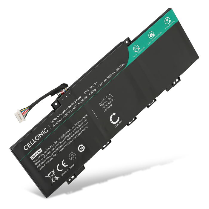 Battery for HP Pavilion x360 14-EK, 14-DY, Aero 13, PC03, PC03XL, PC03043XL 11.55V 3400mAh from CELLONIC