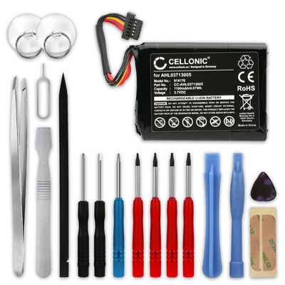 Batería para TomTom Via Live 120, 125, 120 Live Western Europe, GO Live 820 Europe, XL Live, XL 340M Live, XL 340TM Live, 4EL0.001.01, VF3A - 1100mAh 3.7V + Juego de herramientas 17pzas de CELLONIC