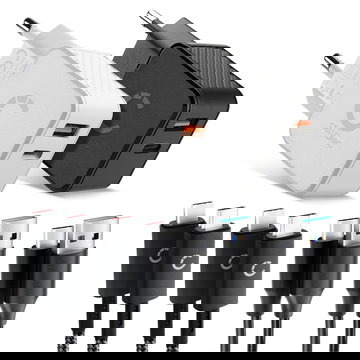 CELLONIC Set de Viaje – 2x Cargador Dual USB-C y USB + 4x Cable de Carga para Smartphone, Portátil, GPS, Tableta, Altavoces, Smartwatch y muchos más – 2x Cargador Rápido USB PD de 20W en Negro y Blanco