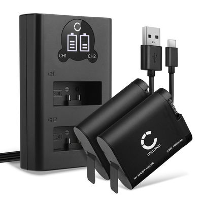 2x Batería para GoPro Hero 13, AHDBT-1301 AHDBT-1301PR (1900mAh, 3.89V) + Cargador Doble de CELLONIC