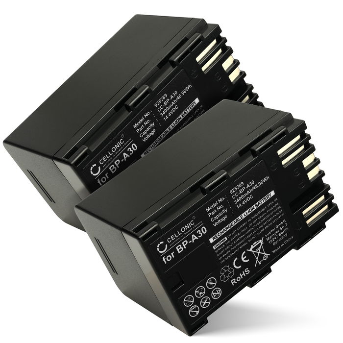 2x Batería para Canon XF605, EOS C300 Mark II, XF705, CA-CP200L, BP-A30, EOS C200B BP-A30 (3400mAh, 14.4V) de CELLONIC