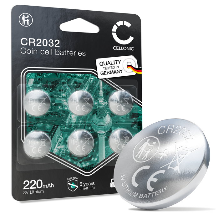 CELLONIC CR2032 Pilas botón (Lithium, 220mAh, 3V) para Mandos de Coche y de Garaje, Placas Base, Termómetros, Luces LED - Pack de x6