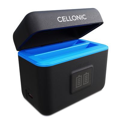 Estuche cargador de 2 ranuras para baterías Insta360 X4 + 60cm + Cable USB de CELLONIC