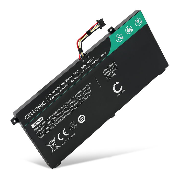 Batería para Lenovo ThinkPad T560, T550, W550, W550s, 45N1741, 45N1742, 45N1743 45N1741 (3400mAh, 11.1V) de CELLONIC
