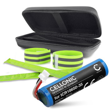 Battery for Petzl NAO Plus Petzl ICR18650-35 Petzl NAO Petzl NAO Plus (2600mAh, 3.7V) + Protective Case & Reflective Bands from CELLONIC