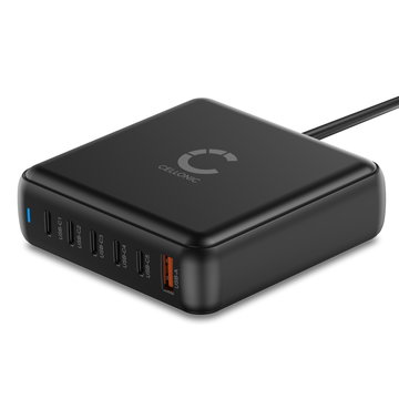 Cargador USB-C GaN de 200W con 6 Puertos – Estación de Carga Rápida PD QC 3.0 para Ordenadores Portátiles, Tablets y Smartphones de CELLONIC