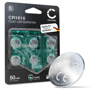 CELLONIC CR1616 Pilas (Lithium, 50mAh, 3V) para llaves de coche, relojes, sensores pequeños, dispositivos portátiles - Pack de x6