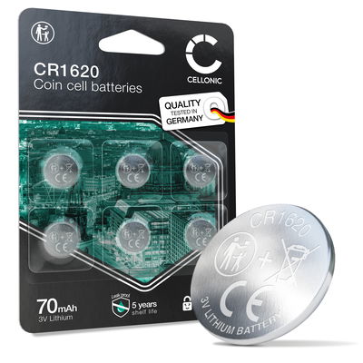 CELLONIC CR1620 Pilas (Lithium, 70mAh, 3V) para llaves de coche, relojes, glucómetros, dispositivos fitness - Pack de x6