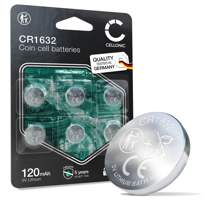CELLONIC CR1632 Pilas (Lithium, 120mAh, 3V) para llaves de coche, dispositivos LED, ciclocomputadoras, dispositivos médicos - Pack de x6
