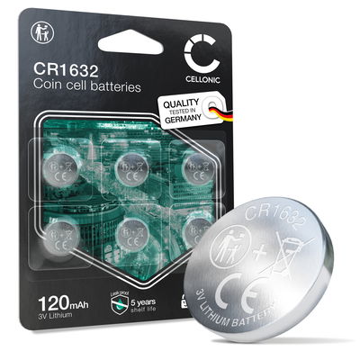 CELLONIC CR1632 Pilas (Lithium, 120mAh, 3V) para llaves de coche, dispositivos LED, ciclocomputadoras, dispositivos médicos - Pack de x6