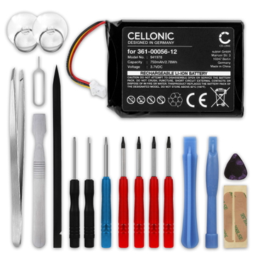 1x Batería para GPS Garmin Edge Explore 2; Dezl OTR700 361-00056-12 (750mAh, 3.7V) + Juego de herramientas de CELLONIC