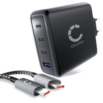 Lenovo ThinkPad E480 Cellonic Cargador USB C 140W GaN – 4 Puertos (3x USB-C hasta 140W/100W/20W + 1x USB-A 18-22.5W) con Power Delivery, compatible co